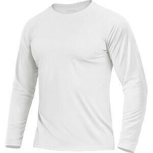 🆕Men White Polyester Rash Guard UPF 50+ Quick Dry UV Swim Shirt Long Sleeve Tee